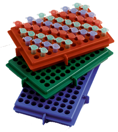 XY-Ställ, PP, för mikrorör 0.2 / 0.5 / 1.5 / 2.0 ml, Blå
